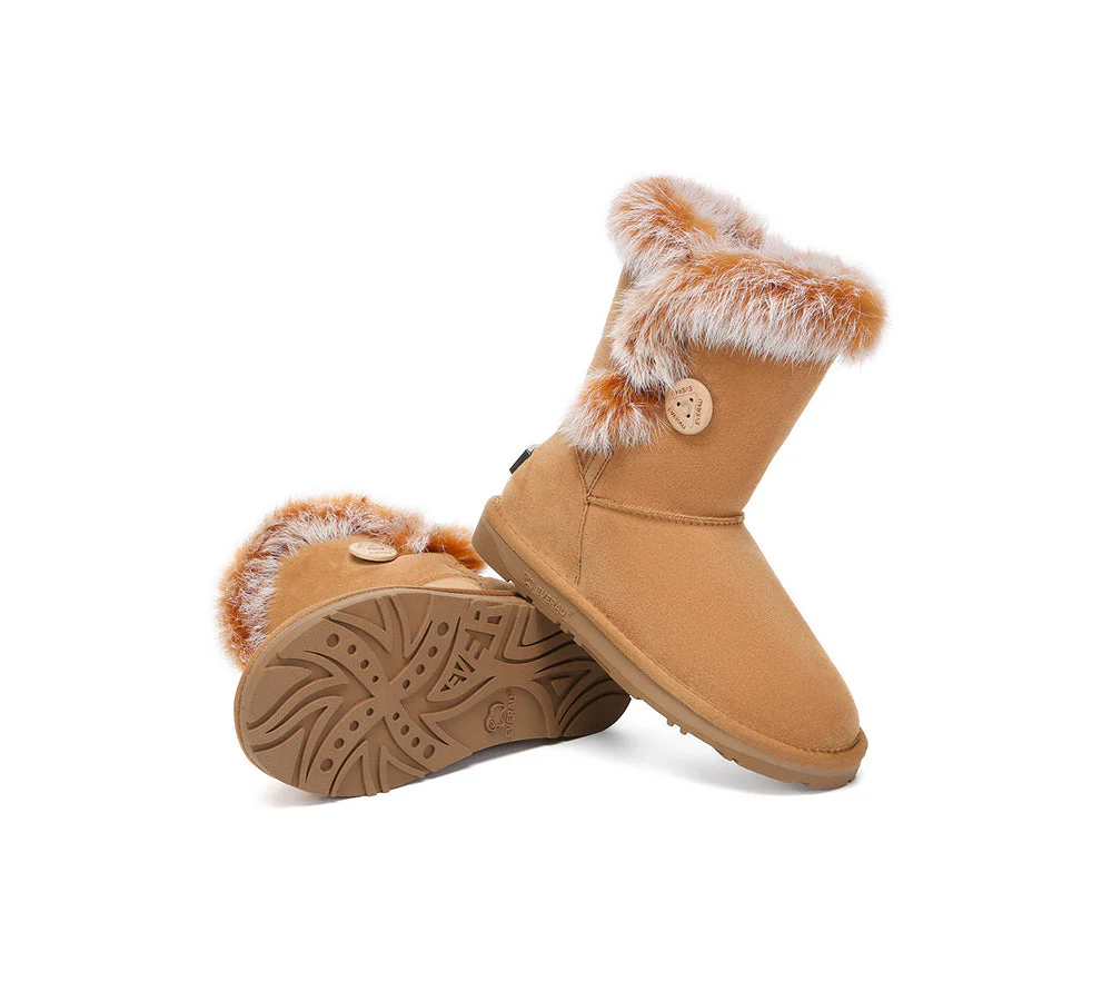 UGG Boots Women Sheepskin Wool Collar Short Button Donna - Image 4