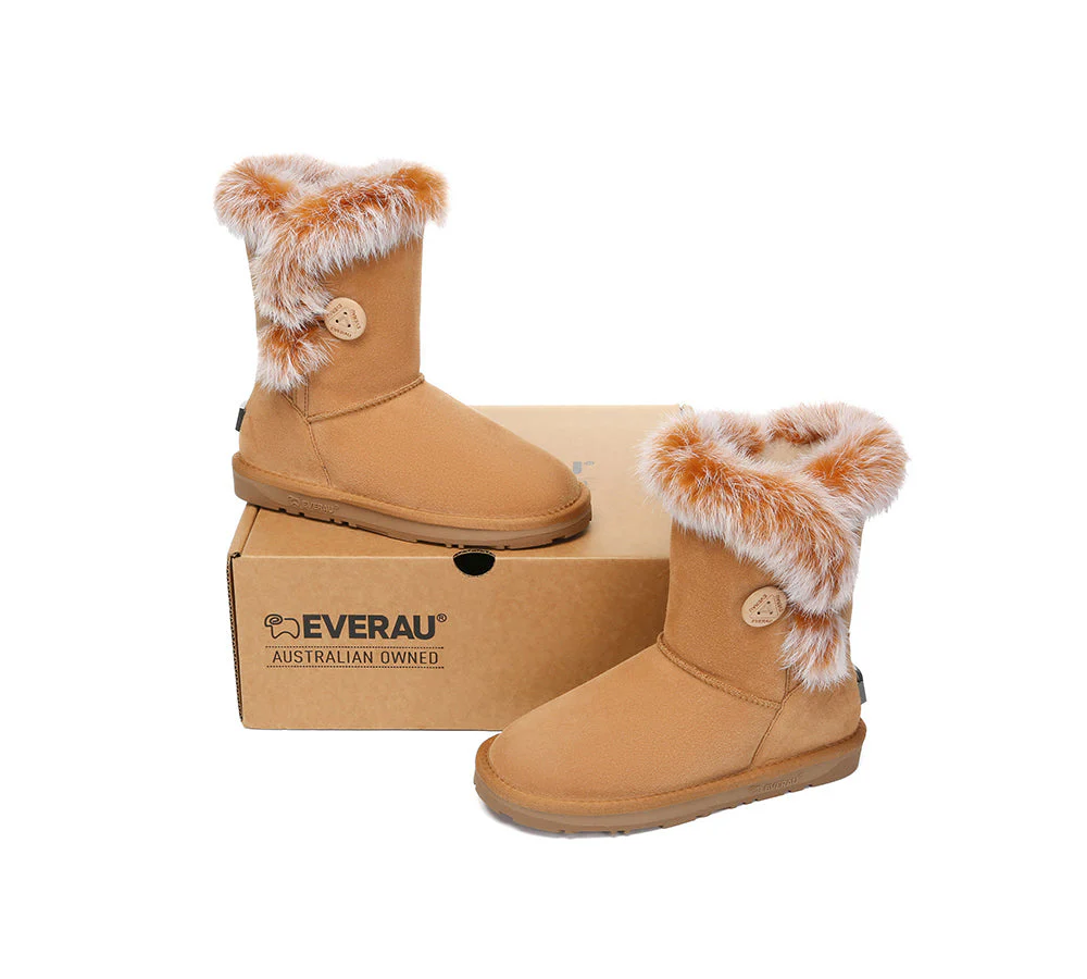 UGG Boots Women Sheepskin Wool Collar Short Button Donna - Image 5