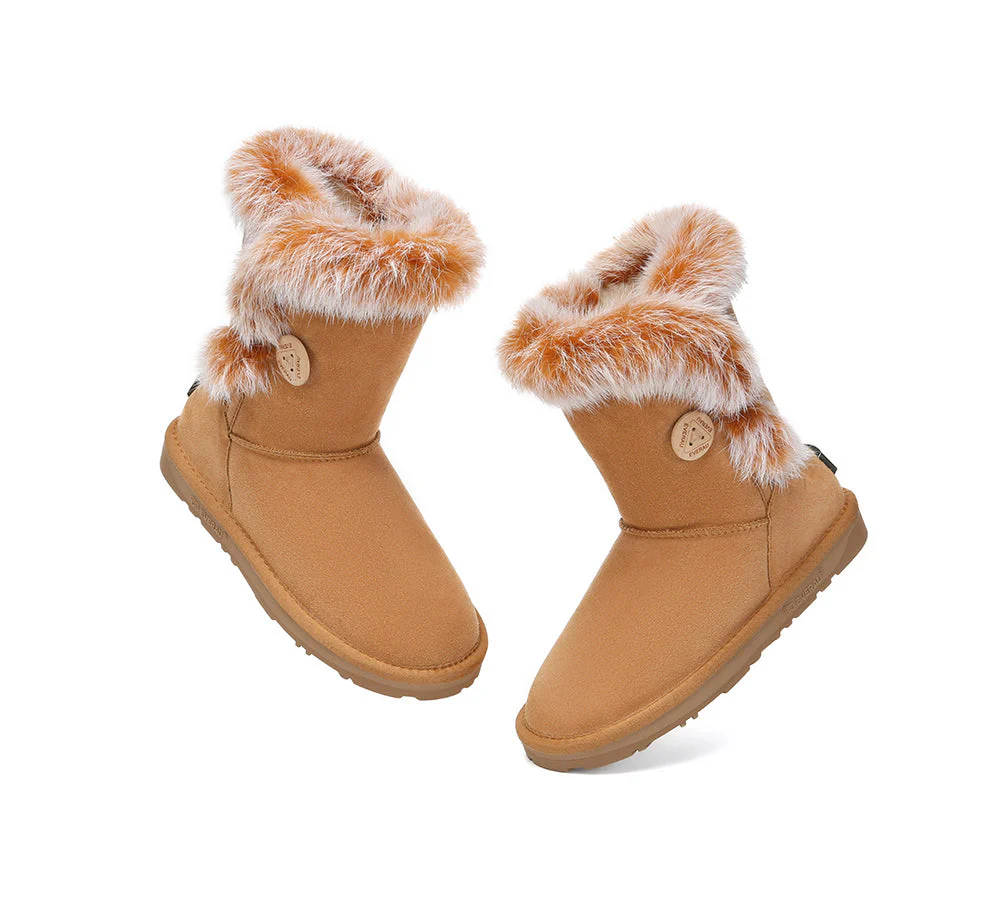 UGG Boots Women Sheepskin Wool Collar Short Button Donna - Image 6