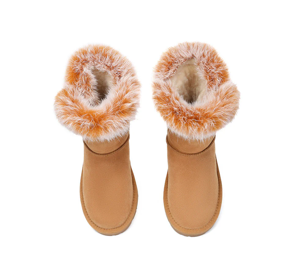 UGG Boots Women Sheepskin Wool Collar Short Button Donna - Image 7