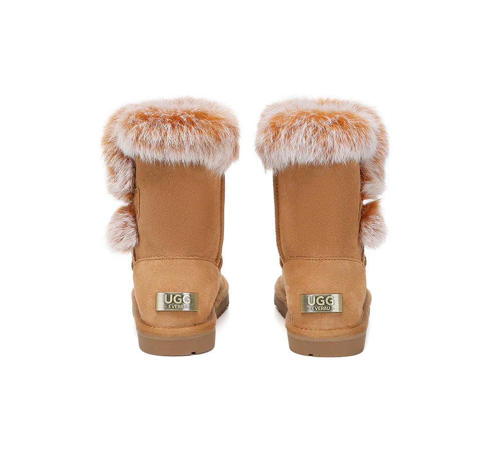 UGG Boots Women Sheepskin Wool Collar Short Button Donna - Image 8
