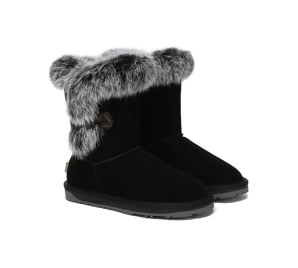 UGG Boots Women Sheepskin Wool Collar Short Button Donna - Image 9