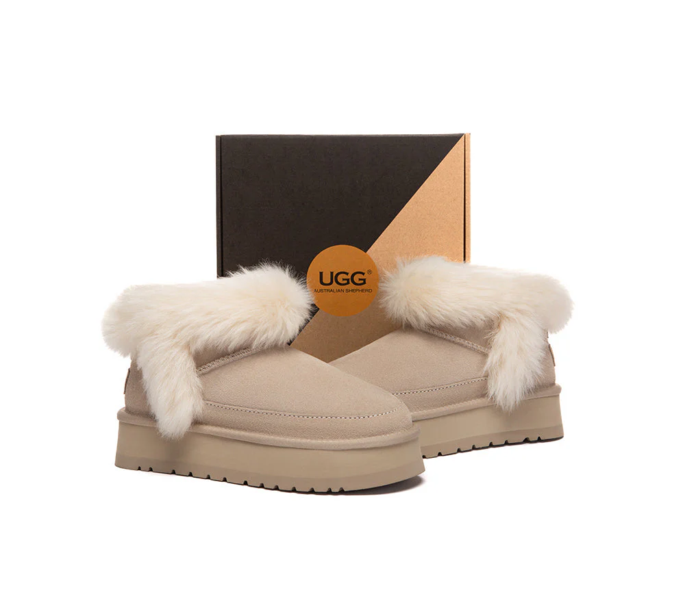 UGG Boots Women Sheepskin Wool Trim Ankle Platform Frovia - Image 3