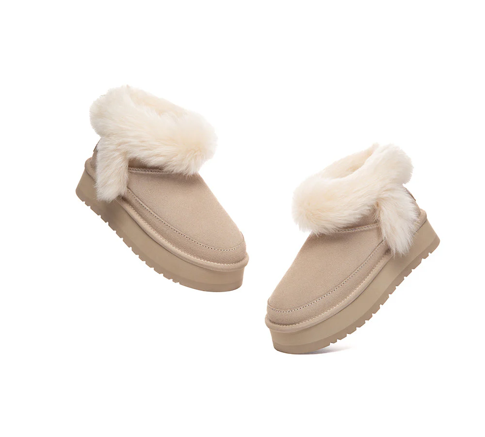 UGG Boots Women Sheepskin Wool Trim Ankle Platform Frovia - Image 4