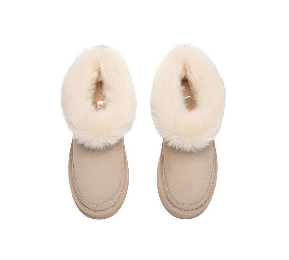 UGG Boots Women Sheepskin Wool Trim Ankle Platform Frovia - Image 5
