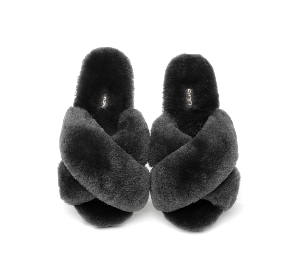 UGG Slides Sheepskin Wool Crossover Fluffy Slides Linty - Image 10