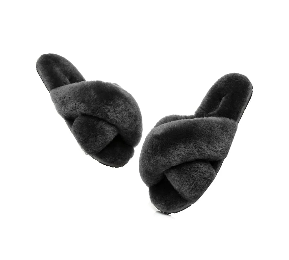 UGG Slides Sheepskin Wool Crossover Fluffy Slides Linty - Image 11