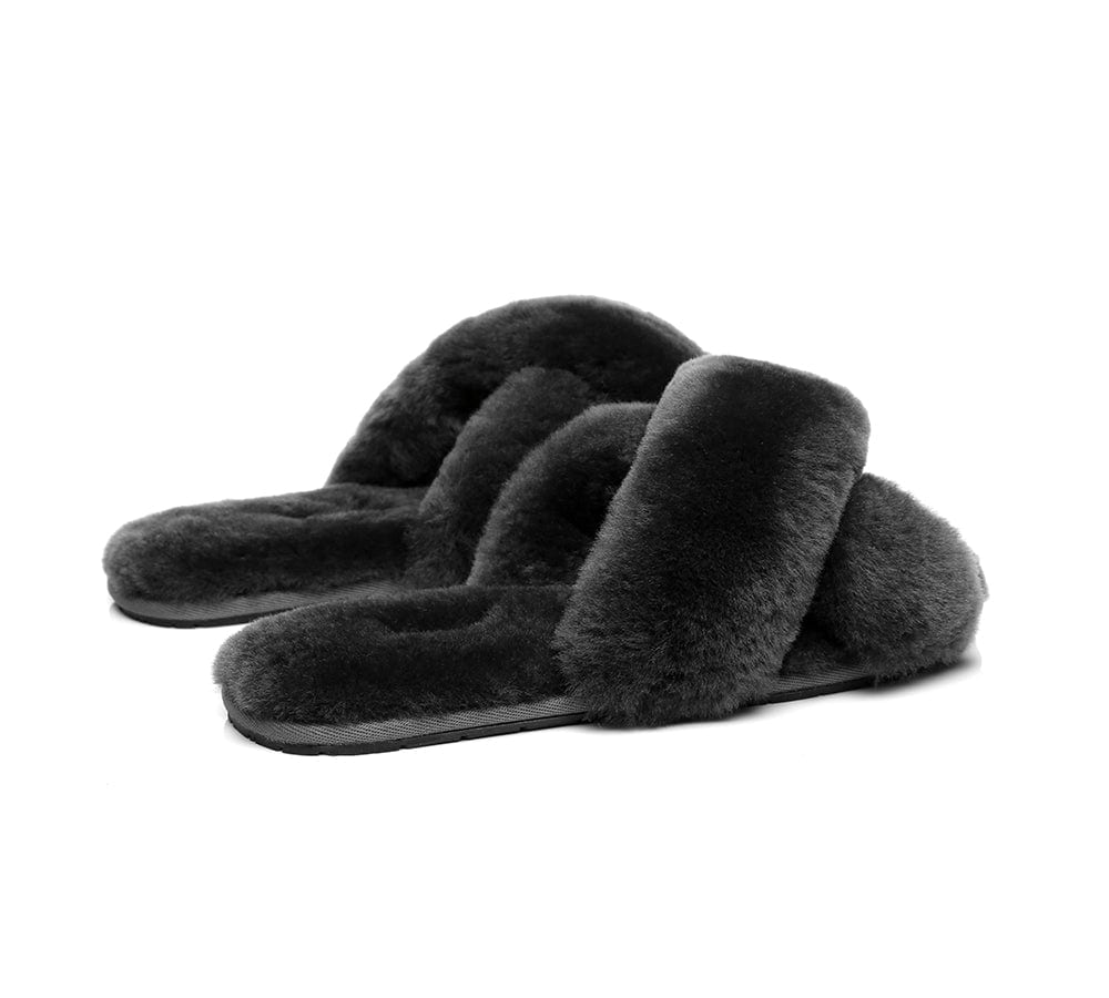 UGG Slides Sheepskin Wool Crossover Fluffy Slides Linty - Image 12