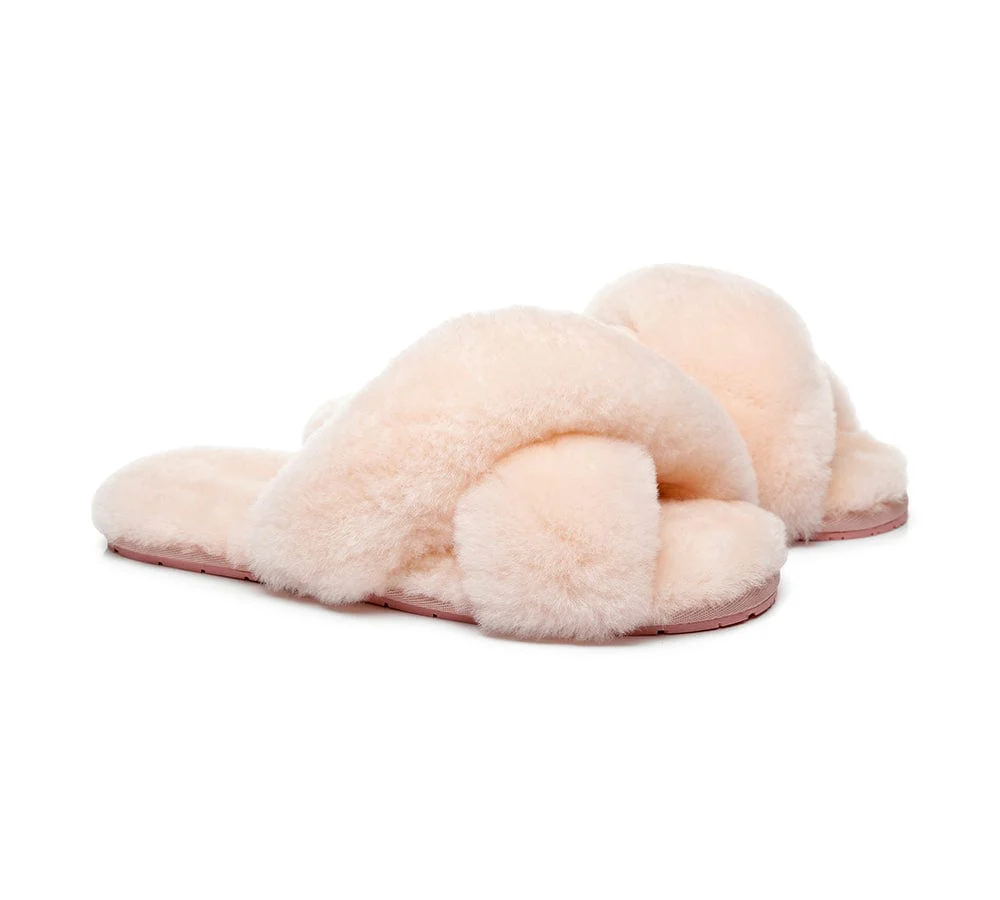 UGG Slides Sheepskin Wool Crossover Fluffy Slides Linty - Image 13