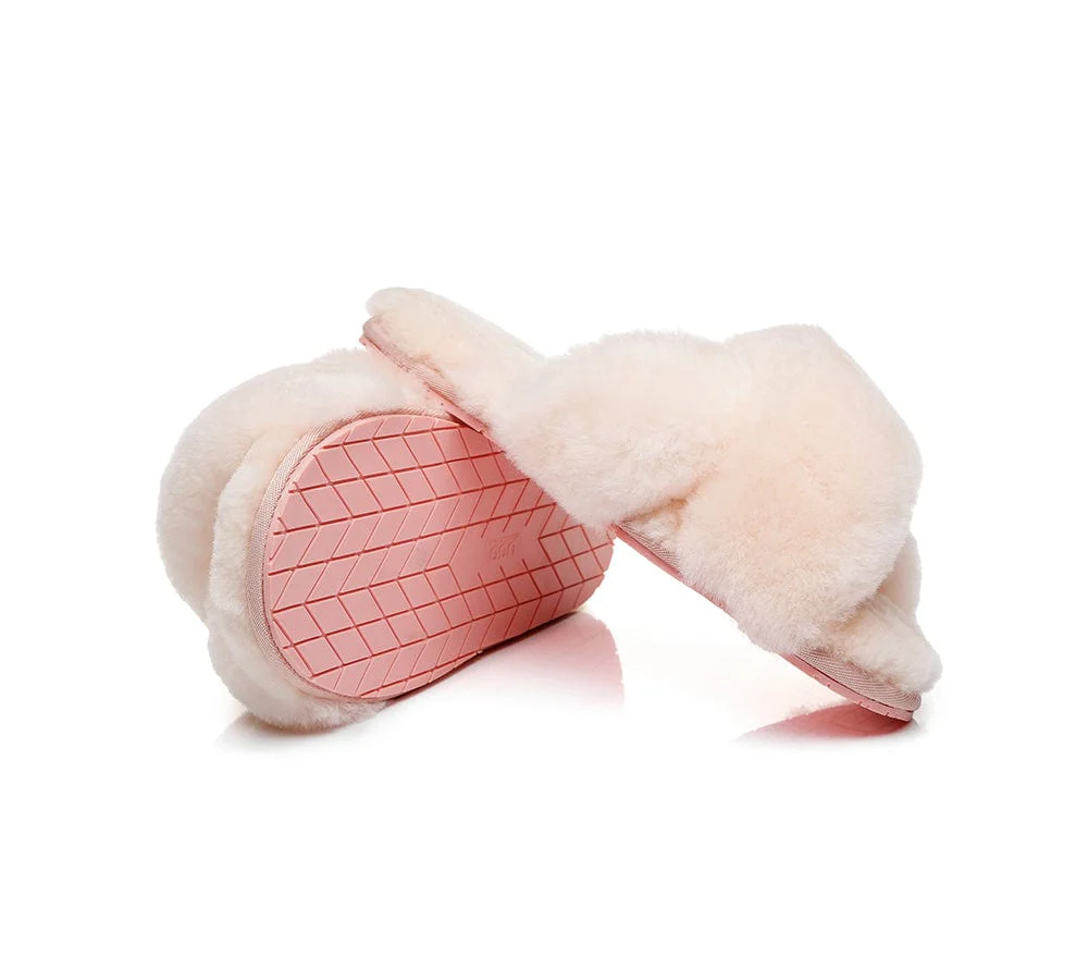 UGG Slides Sheepskin Wool Crossover Fluffy Slides Linty - Image 14