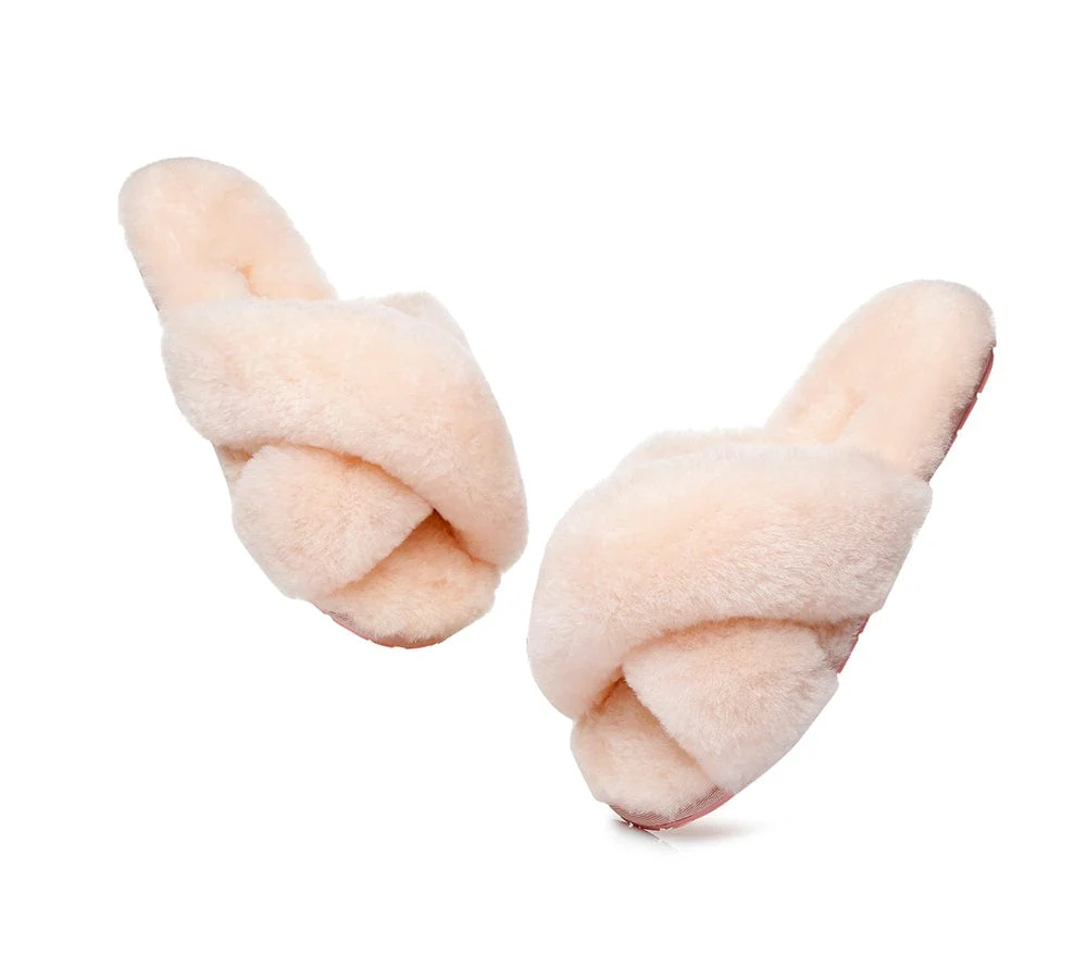 UGG Slides Sheepskin Wool Crossover Fluffy Slides Linty - Image 15