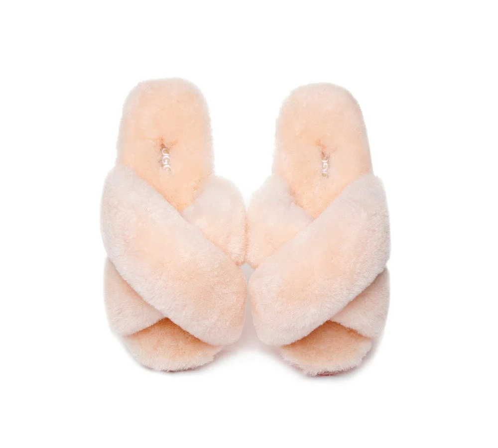 UGG Slides Sheepskin Wool Crossover Fluffy Slides Linty - Image 16