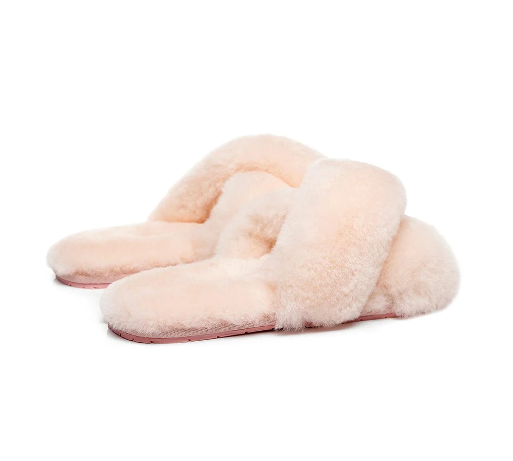 UGG Slides Sheepskin Wool Crossover Fluffy Slides Linty - Image 17