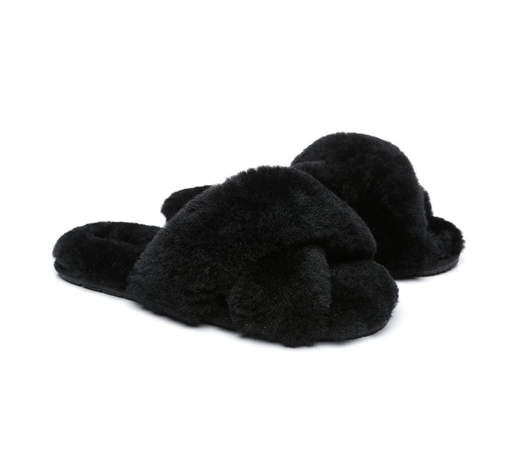 UGG Slides Sheepskin Wool Crossover Fluffy Slides Linty - Image 18