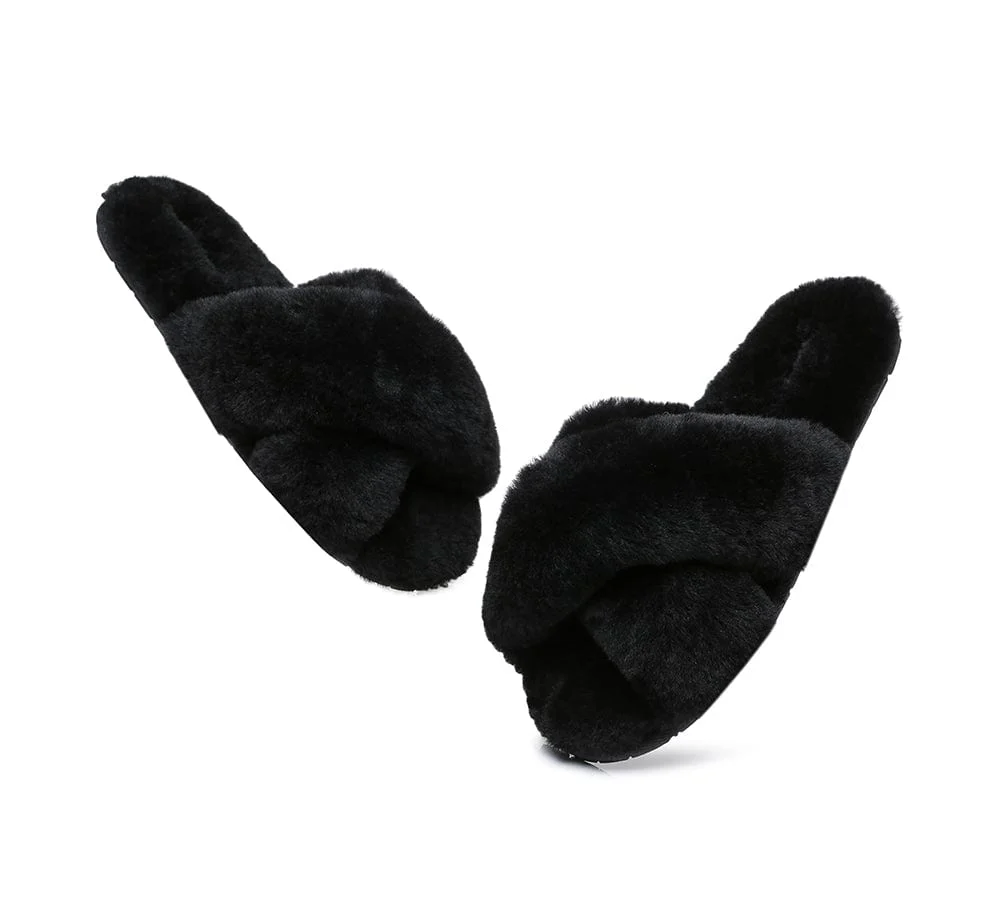 UGG Slides Sheepskin Wool Crossover Fluffy Slides Linty - Image 20