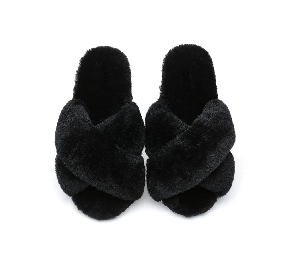 UGG Slides Sheepskin Wool Crossover Fluffy Slides Linty - Image 21