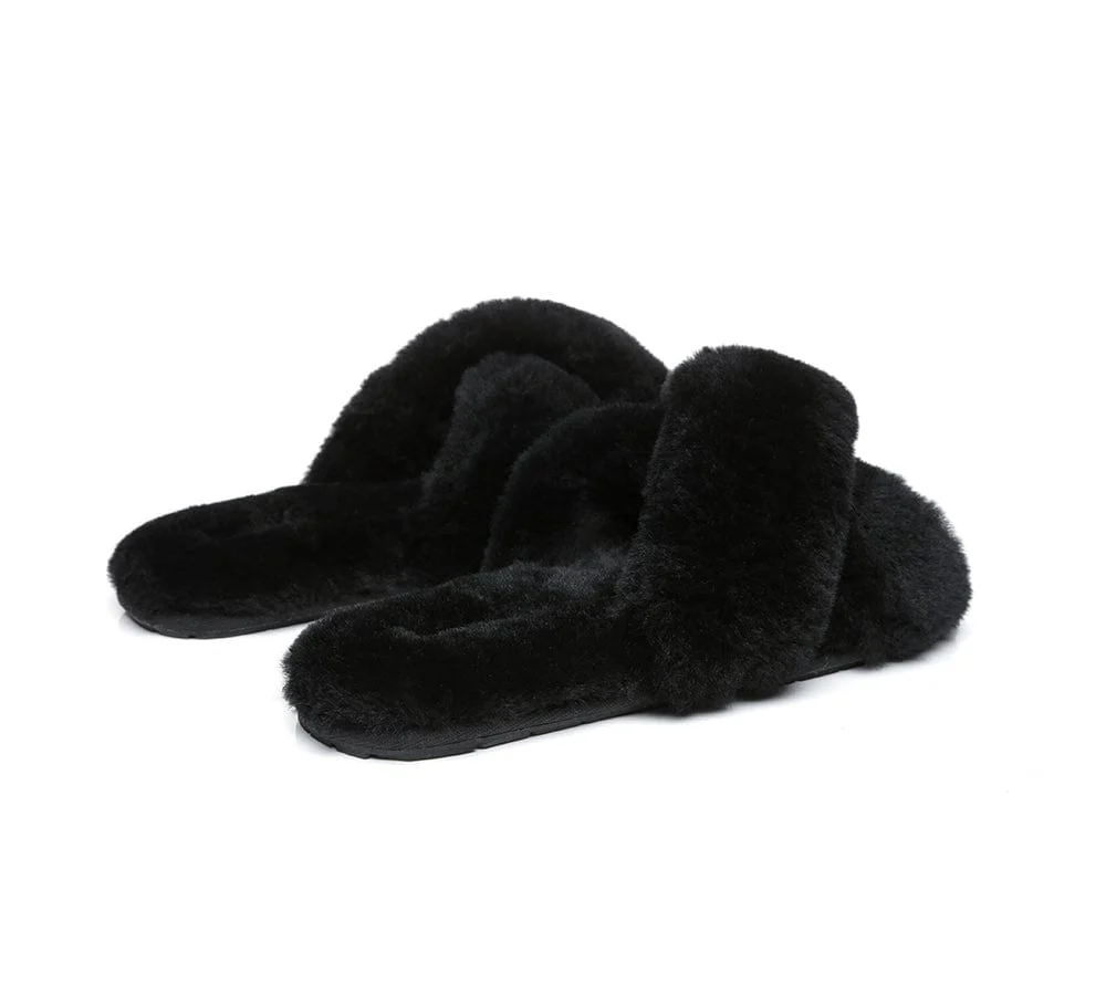 UGG Slides Sheepskin Wool Crossover Fluffy Slides Linty - Image 22
