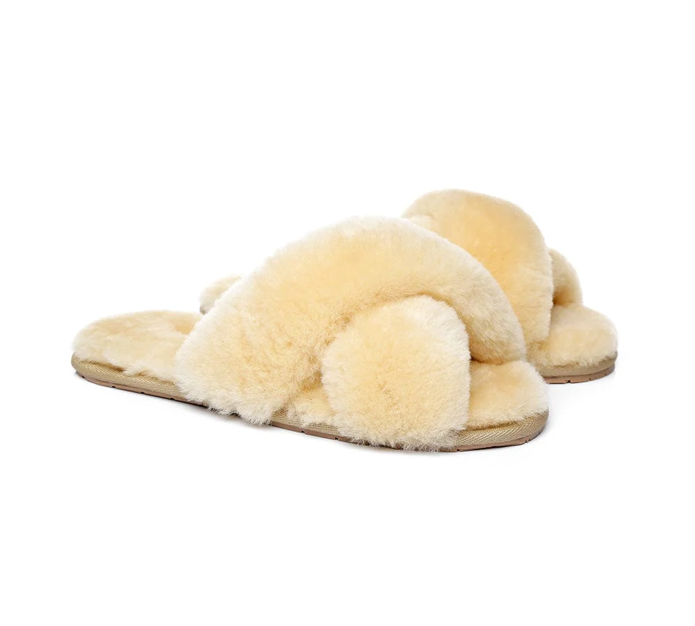 UGG Slides Sheepskin Wool Crossover Fluffy Slides Linty - Image 3