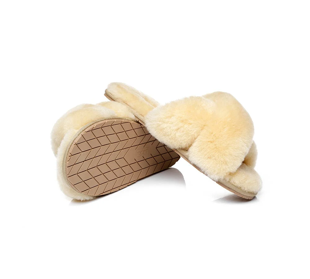 UGG Slides Sheepskin Wool Crossover Fluffy Slides Linty - Image 4