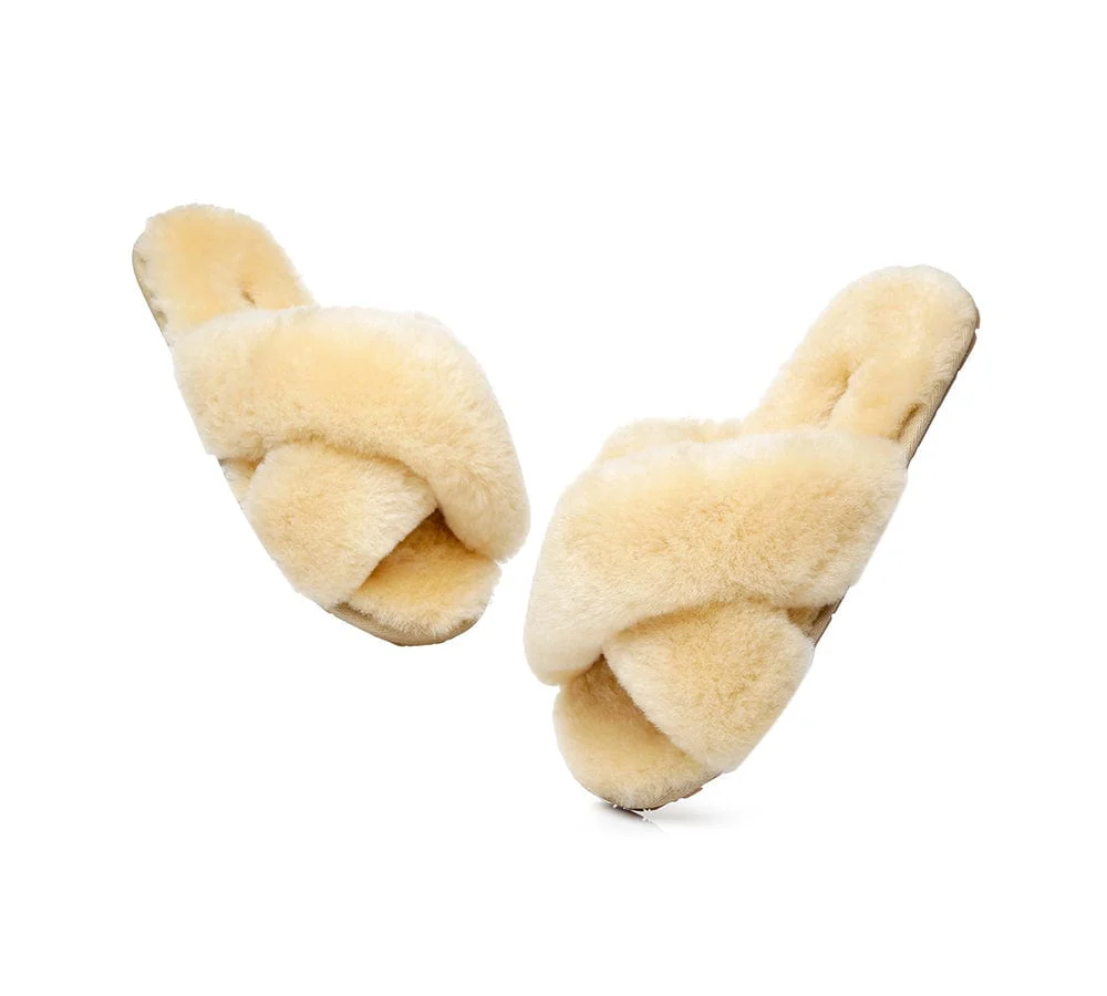 UGG Slides Sheepskin Wool Crossover Fluffy Slides Linty - Image 5