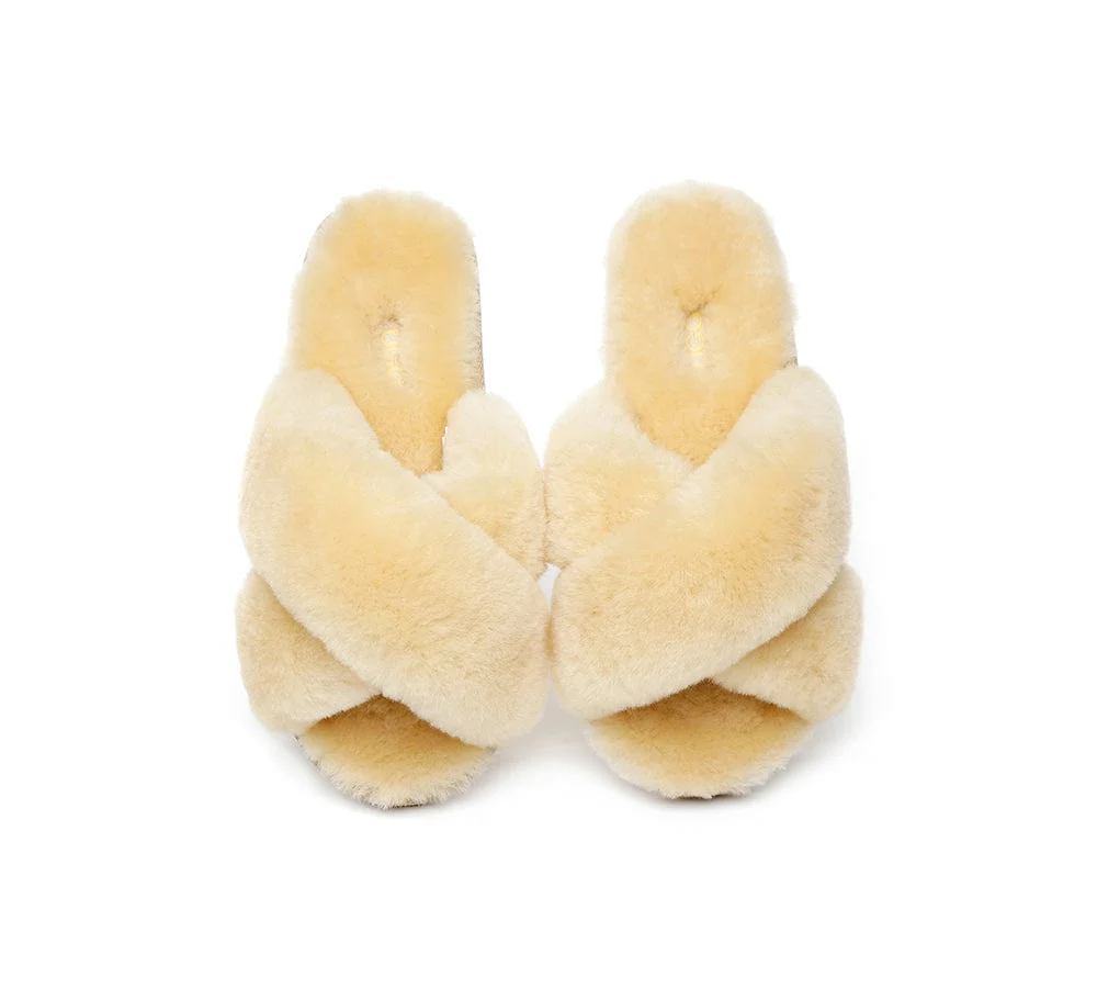 UGG Slides Sheepskin Wool Crossover Fluffy Slides Linty - Image 6
