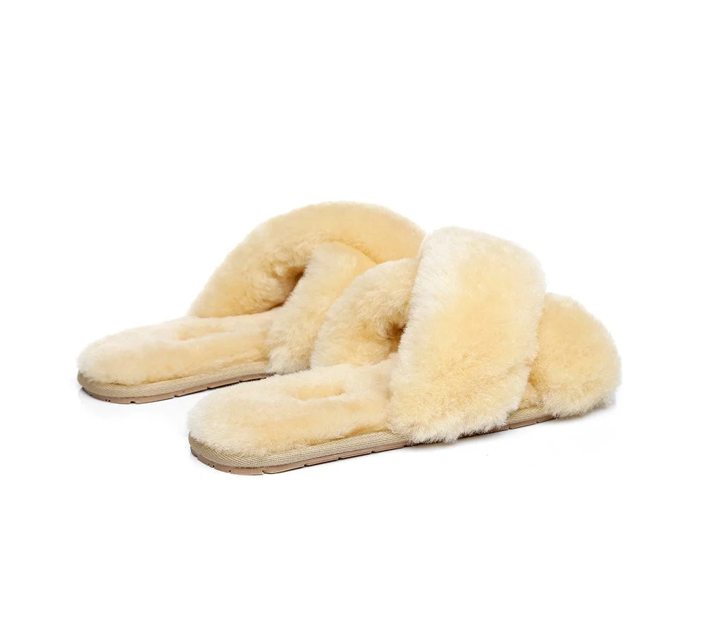 UGG Slides Sheepskin Wool Crossover Fluffy Slides Linty - Image 7