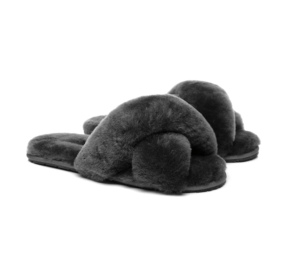 UGG Slides Sheepskin Wool Crossover Fluffy Slides Linty - Image 8