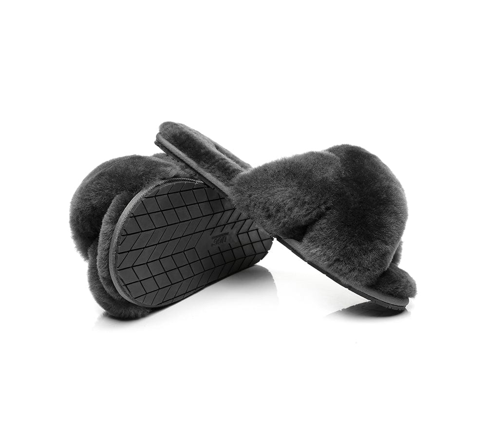 UGG Slides Sheepskin Wool Crossover Fluffy Slides Linty - Image 9