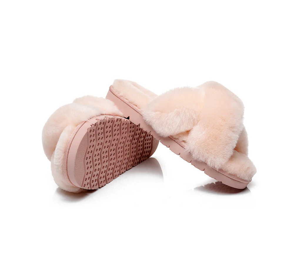 UGG Slides Women Fluffy Cross Slides Sandals Leanna Scuff - Image 10