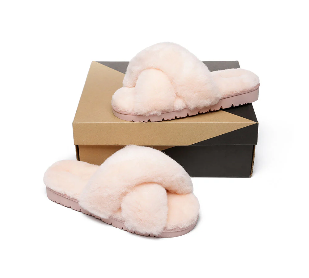 UGG Slides Women Fluffy Cross Slides Sandals Leanna Scuff - Image 11