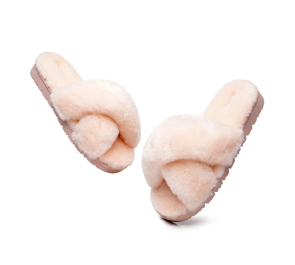 UGG Slides Women Fluffy Cross Slides Sandals Leanna Scuff - Image 12