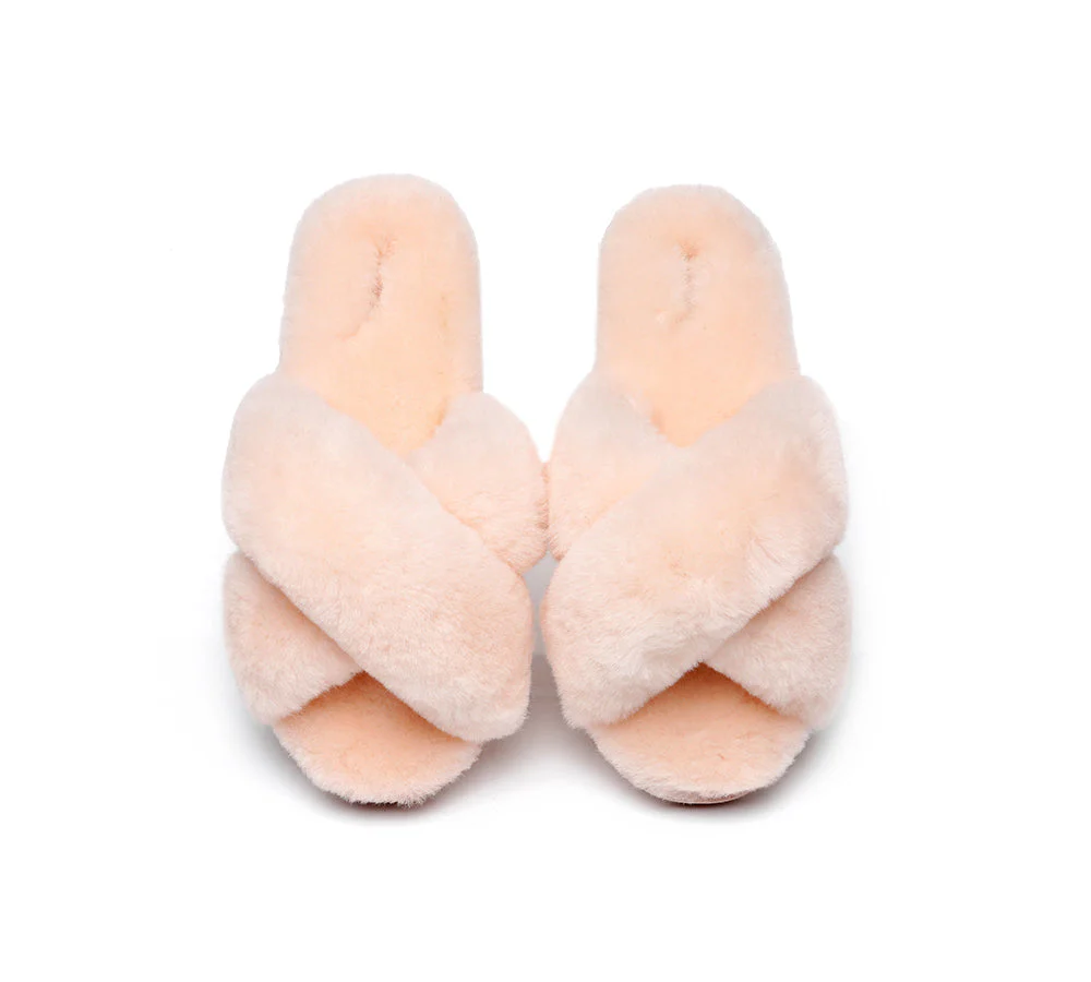 UGG Slides Women Fluffy Cross Slides Sandals Leanna Scuff - Image 13