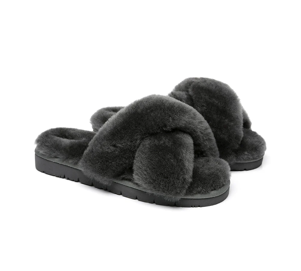 UGG Slides Women Fluffy Cross Slides Sandals Leanna Scuff - Image 15