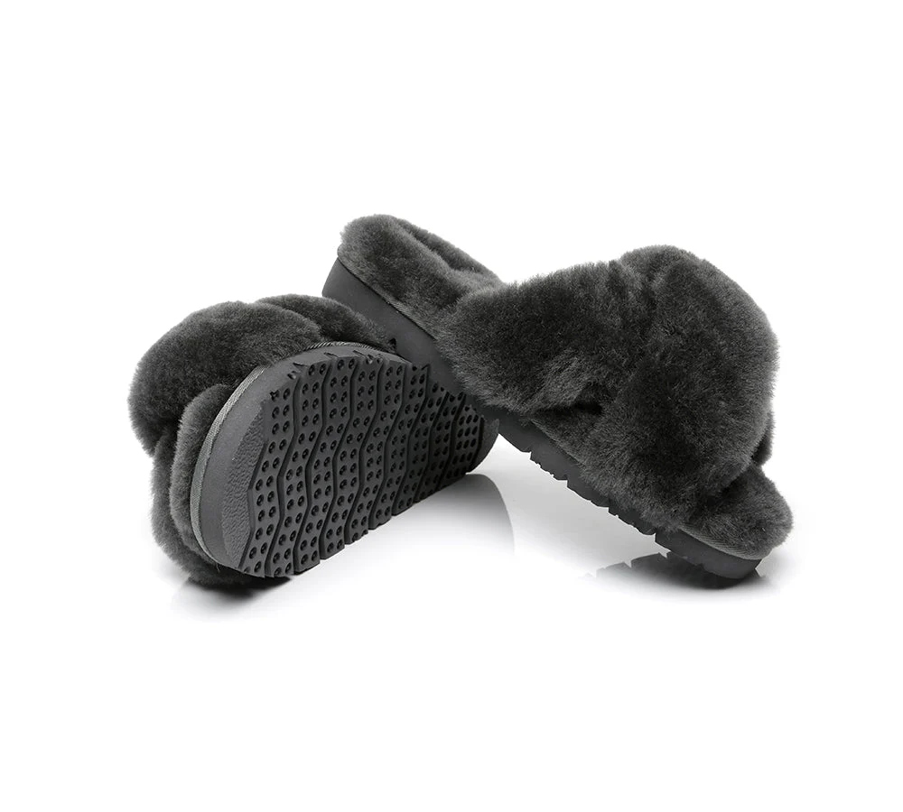 UGG Slides Women Fluffy Cross Slides Sandals Leanna Scuff - Image 16