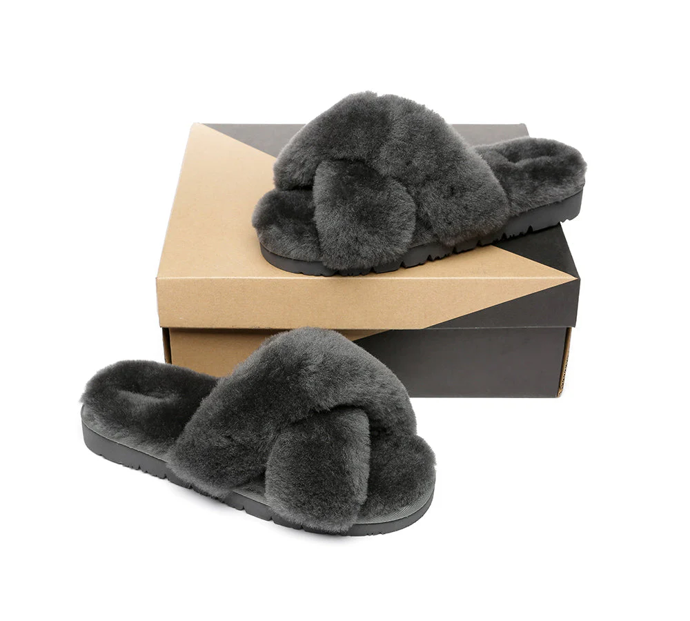 UGG Slides Women Fluffy Cross Slides Sandals Leanna Scuff - Image 17