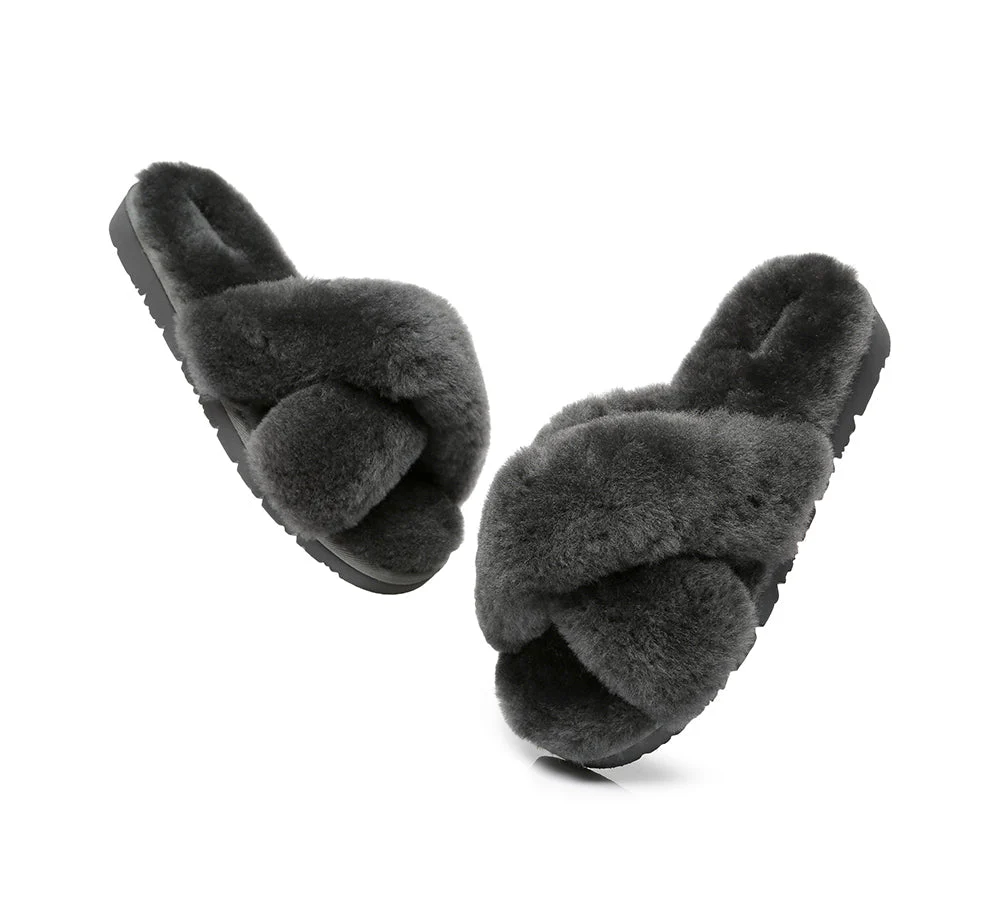 UGG Slides Women Fluffy Cross Slides Sandals Leanna Scuff - Image 18
