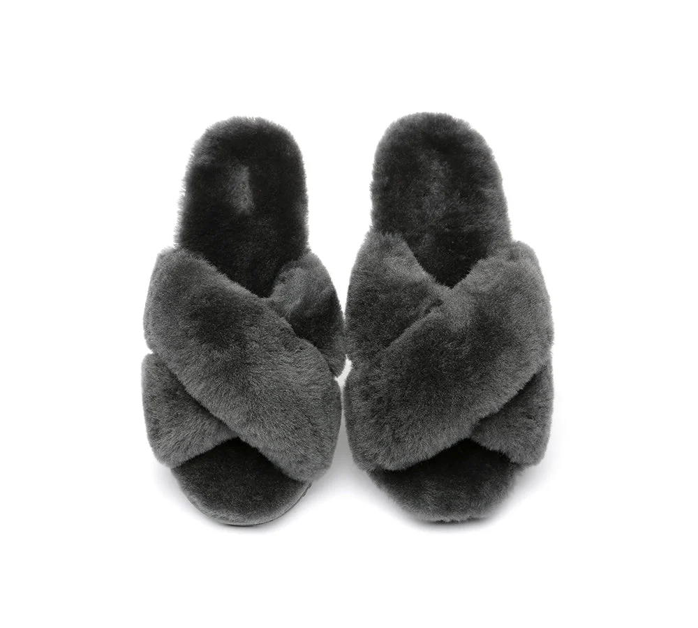 UGG Slides Women Fluffy Cross Slides Sandals Leanna Scuff - Image 19