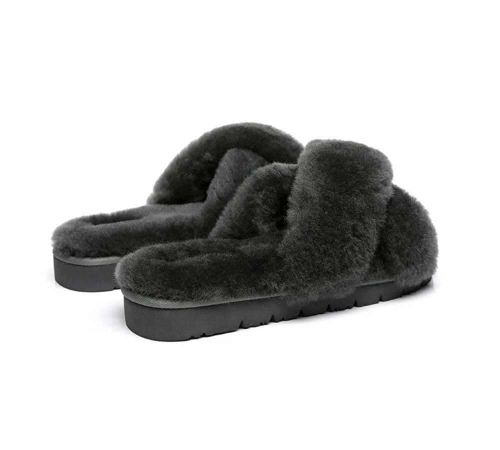 UGG Slides Women Fluffy Cross Slides Sandals Leanna Scuff - Image 20