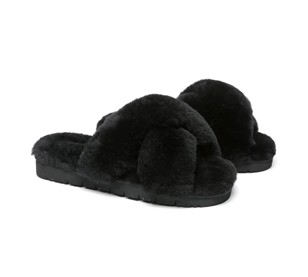 UGG Slides Women Fluffy Cross Slides Sandals Leanna Scuff - Image 21