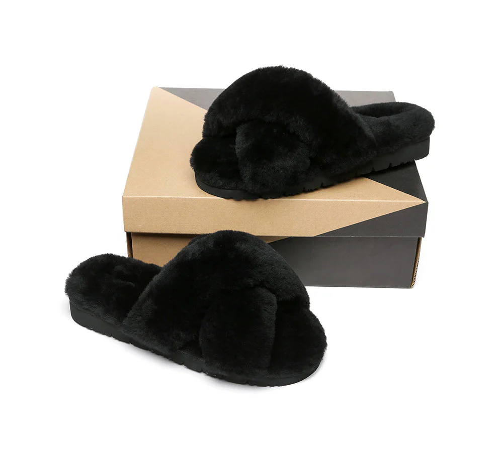 UGG Slides Women Fluffy Cross Slides Sandals Leanna Scuff - Image 22