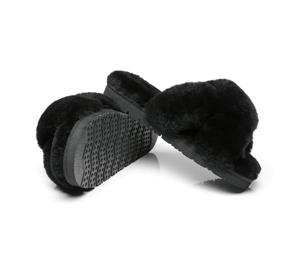 UGG Slides Women Fluffy Cross Slides Sandals Leanna Scuff - Image 23