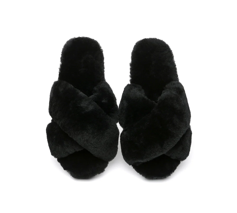 UGG Slides Women Fluffy Cross Slides Sandals Leanna Scuff - Image 24
