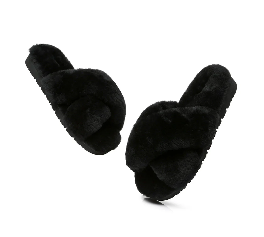 UGG Slides Women Fluffy Cross Slides Sandals Leanna Scuff - Image 25