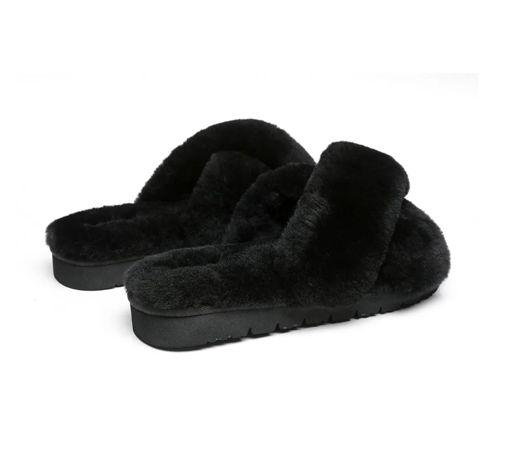 UGG Slides Women Fluffy Cross Slides Sandals Leanna Scuff - Image 26