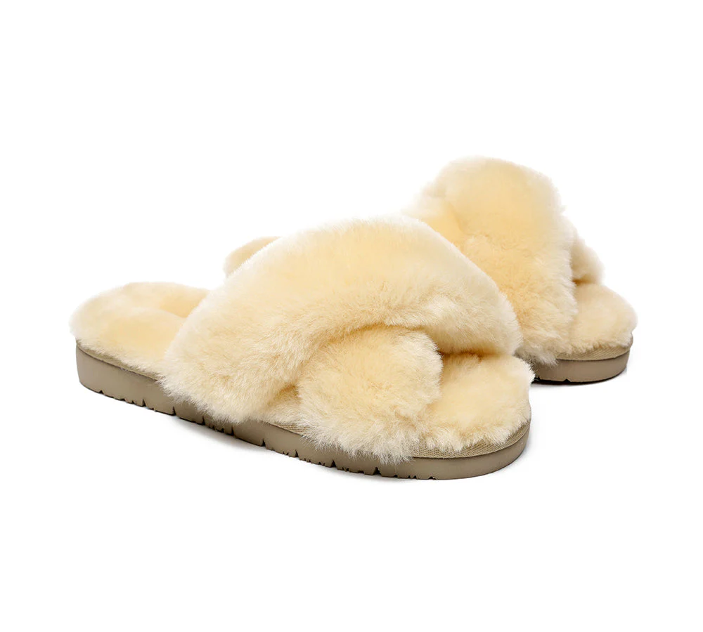 UGG Slides Women Fluffy Cross Slides Sandals Leanna Scuff - Image 3