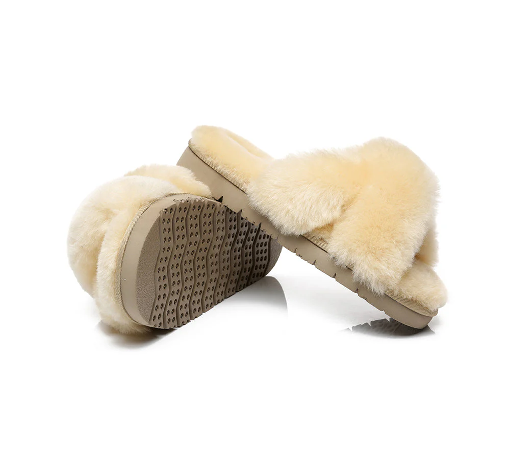 UGG Slides Women Fluffy Cross Slides Sandals Leanna Scuff - Image 4