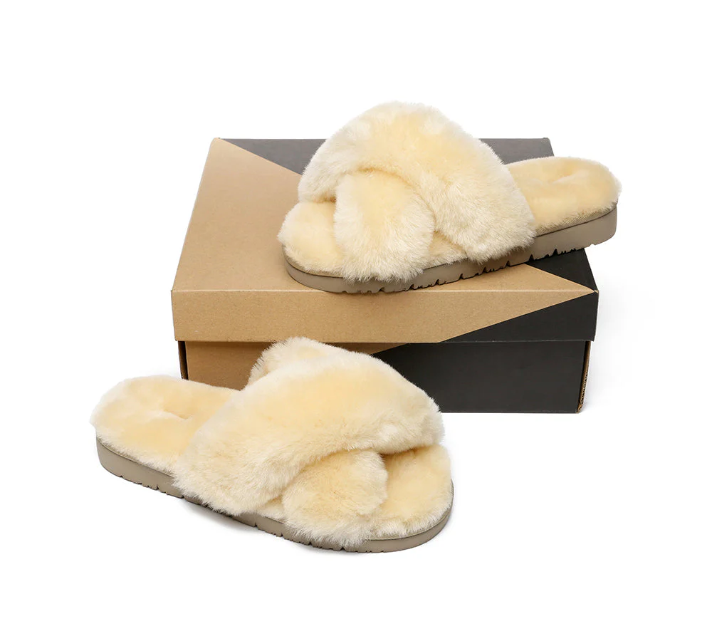 UGG Slides Women Fluffy Cross Slides Sandals Leanna Scuff - Image 5
