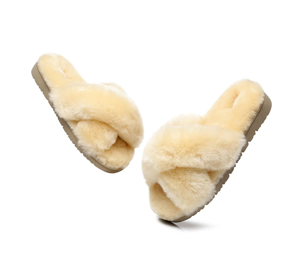 UGG Slides Women Fluffy Cross Slides Sandals Leanna Scuff - Image 6