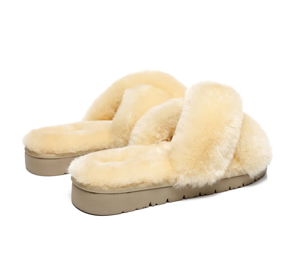 UGG Slides Women Fluffy Cross Slides Sandals Leanna Scuff - Image 8