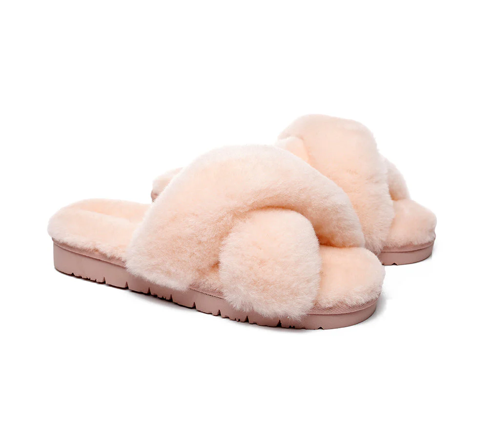 UGG Slides Women Fluffy Cross Slides Sandals Leanna Scuff - Image 9